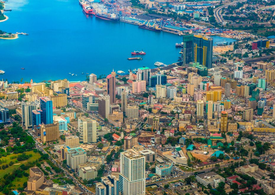 Aerial view of the city of Dar es Salaam in Tanzania