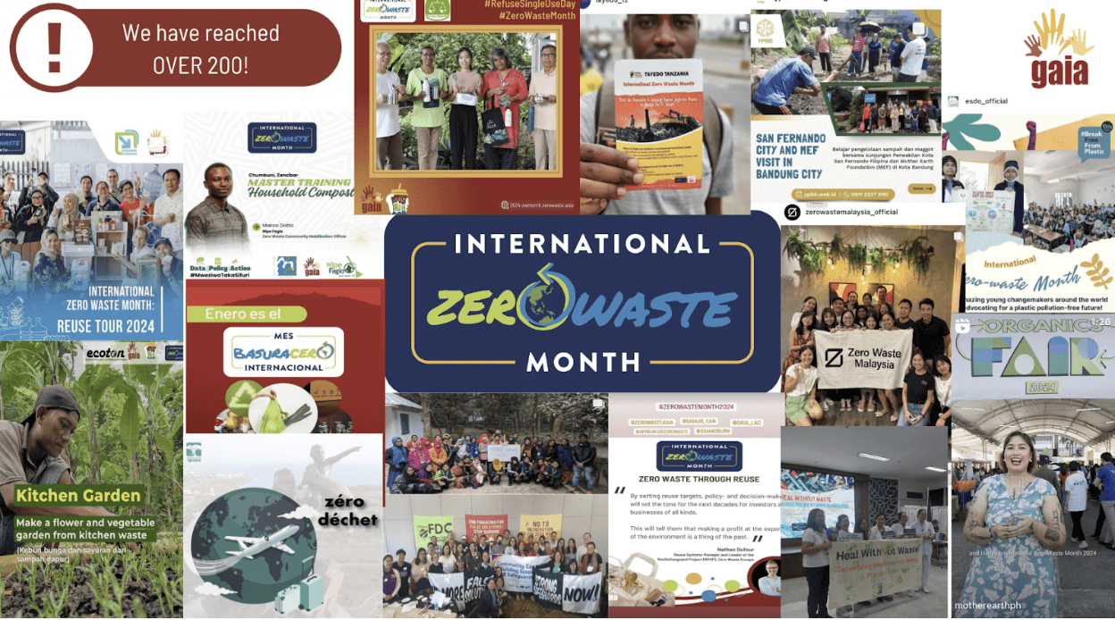 Collage of images with a title at the center that reads International Zero Waste Month